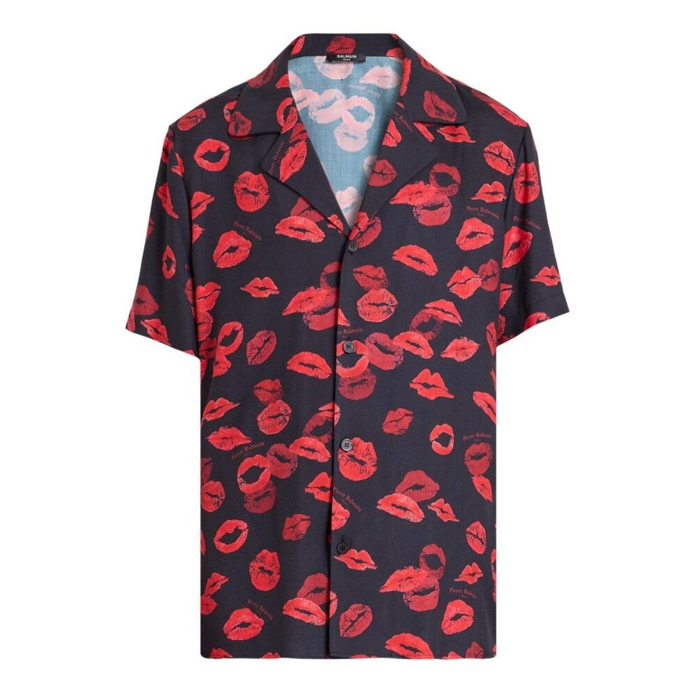 Nwt Balmain - Sz 50 Men's Kiss Print Relaxed-Fit Shirt‎  Kiss All Over Logo $990